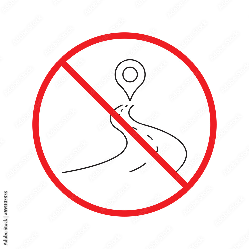 Poster no location icon. forbidden geolocation icon. no navigation vector symbol. prohibited vector icon. w