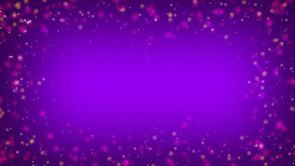 purple Christmas background with greetings copy space. beautiful snow flake frame illustration for winter holidays.