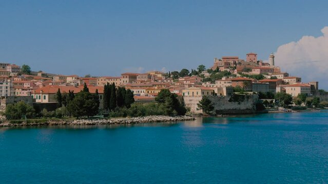 Italy, view of the port of Portoferraio, beautiful panorama of the Island of Elba, Tuscany Island