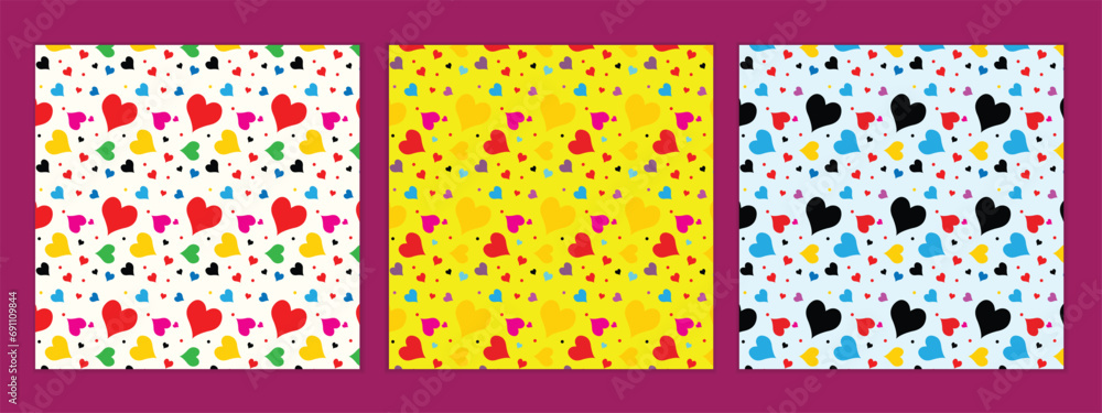 Poster abstract seamless set of coloring heart pattern art perfect for banner poster.