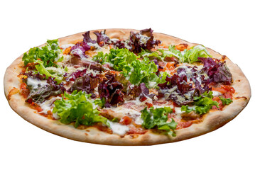 Caesar pizza with fresh lettuce and white sauce