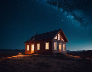 Naklejka premium A house on the background of the night starry sky