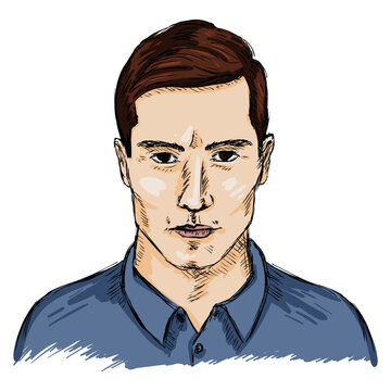 Vector Single Sketch Male Face. Men Hairstyle.
