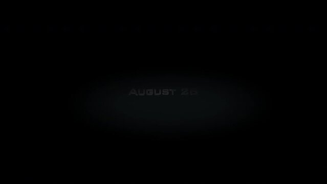 August 26 3D title metal text on black alpha channel background