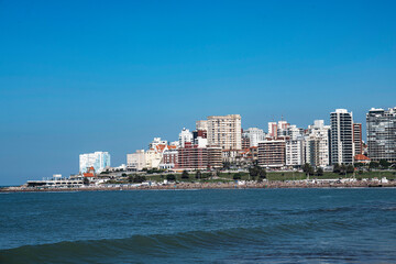 Mar del Plata, Argentina panoramic view of the city with skyscrapers and Bristol beach, Atlantic...