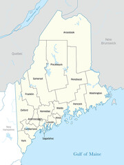 Political map of the counties that make up the state of Maine in the United States