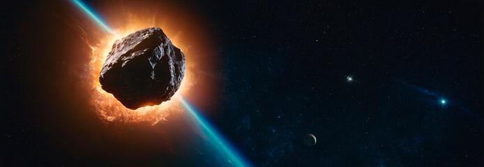 An asteroid is flying in space - obrazy, fototapety, plakaty