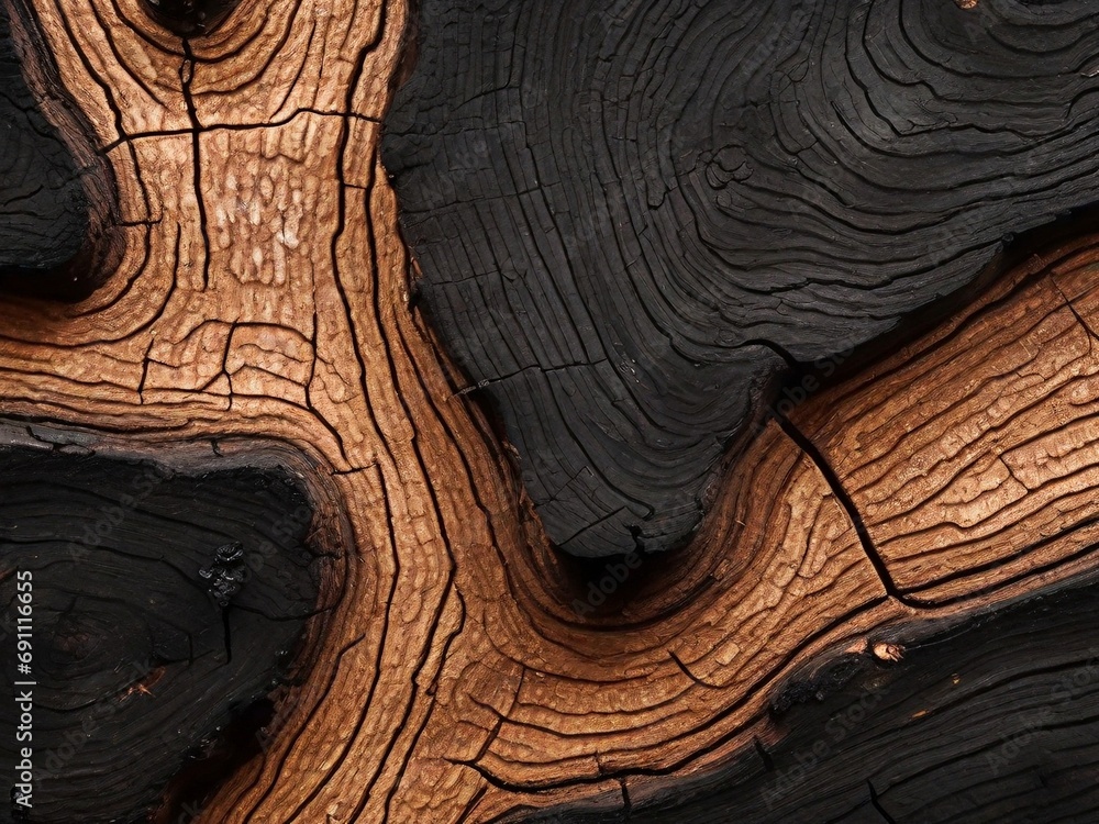 Poster a background of texture of wood burned after a fire with generative ai
