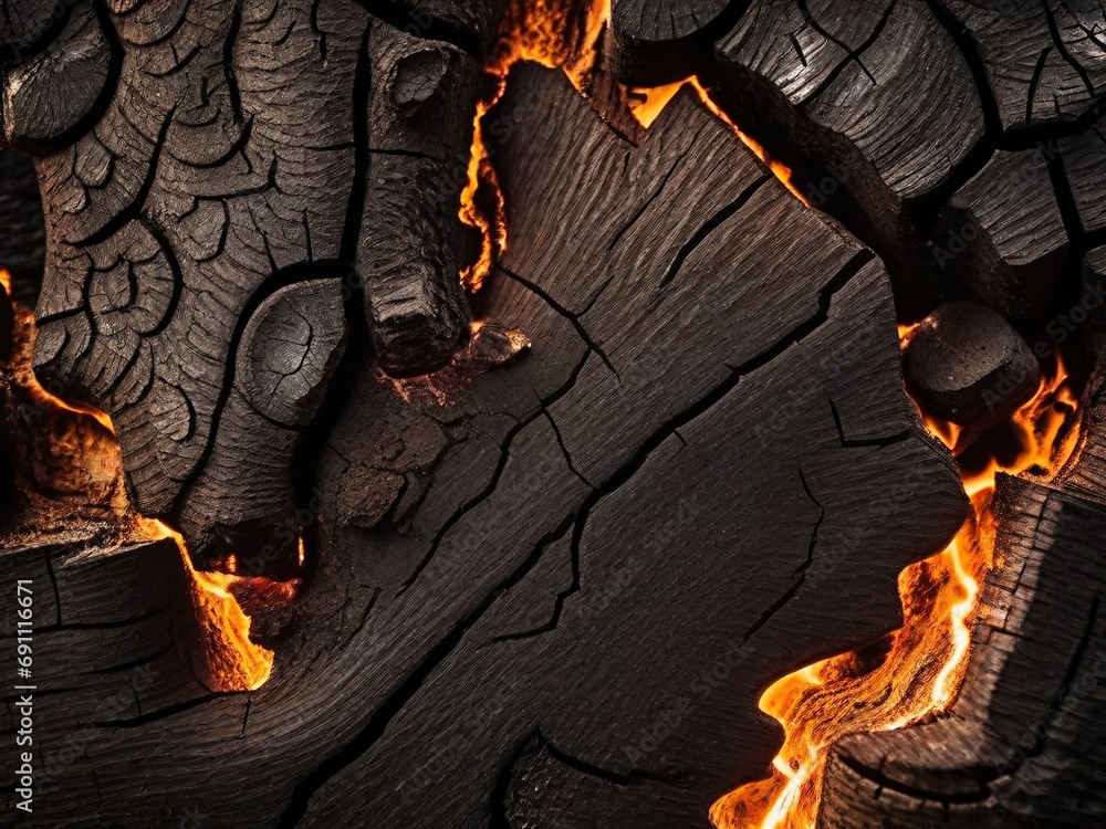 Poster a background of texture of wood burned after a fire with generative ai