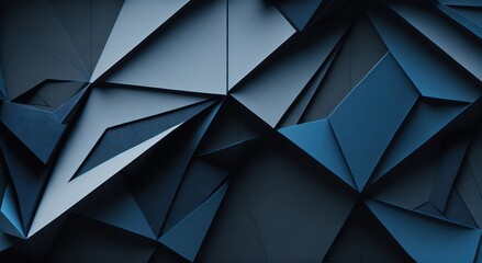 Black dark gray blue white abstract background. Geometric pattern shape. Line triangle polygon angle fold. Color gradient. Shadow. Matte. 3d effect. Rough grain grungy. Design. Template. generative AI