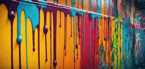  a wall with a lot of paint on it and a bunch of spoons sticking out of the side of it.