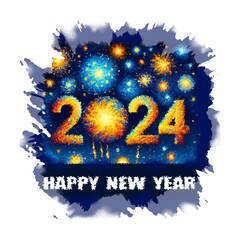 2024 happy new year greeting card fireworks design - 691117299