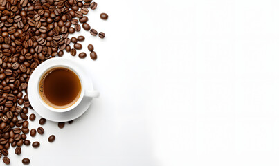 Naklejka premium A cup of coffee seen from above on a white background