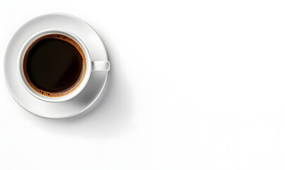 A cup of coffee seen from above on a white background