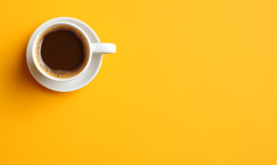 a cup of coffee seen from above on a yellow background