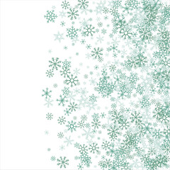 winter snow with blue snowflakes on a white background. Festive Christmas banner, New Year card. Symbols of frosty winter. Vector illustration.