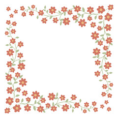 Ornamental frame of branch with flowers. Floral pattern. Decoration and design for card, invitation, brochure. Vector art illustration on white background