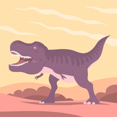 Predatory dinosaur tyrannosaurus of the Jurassic period. Carnivorous scary lizard. Big t rex. Prehistoric strong hunter. Cartoon vector illustration