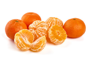 Ripe tangerine fruits, isolated on a white background.