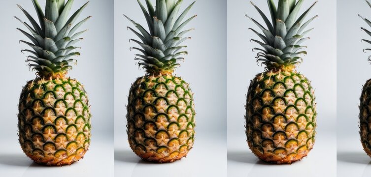  a series of photos of a pineapple on a white background with three different angles of the same pineapple.
