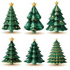 3D green christmas trees vectors