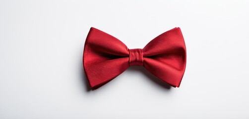  a close up of a red bow tie on a white background with a clipping out of the top of the bow.