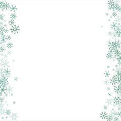 Fototapeta na wymiar Square winter snow frame with blue snowflakes on a white background. Festive Christmas banner, New Year card. Symbols of frosty winter. Vector illustration.