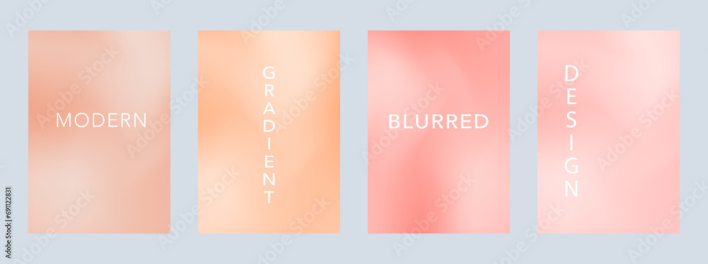 Aufkleber Abstract Wallpaper, Poster Set Pastel Soft Gradient. Graphic Peach Fuzz color Background. Blurred cream Texture. Vector Modern Banner. 