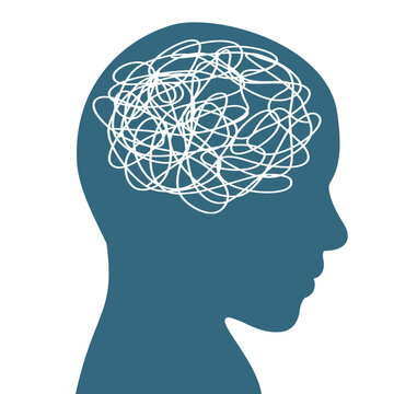 recommend clip art: Humans head silhouette psychotherapy concept, scribbles, brainstorming, psychological trauma, brain with tangled knot in man head, mood disorder or mental health problem, mental problem solving