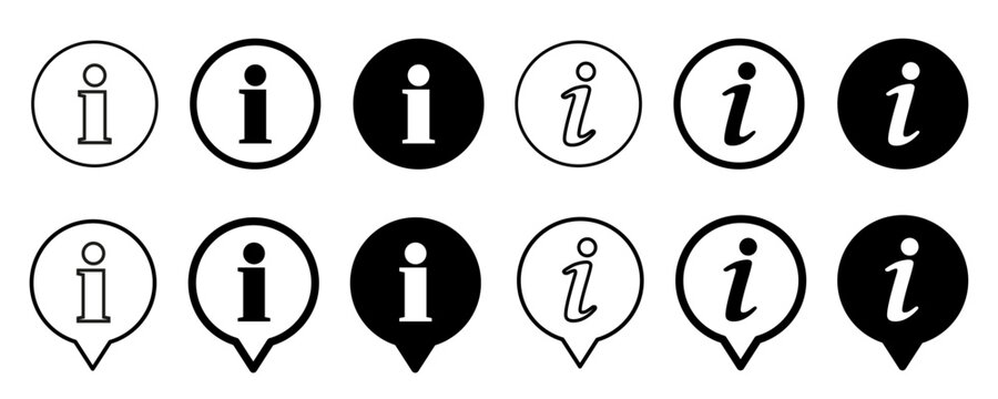 Info icons set. Info button. Black bubbles pointers information info signs. Info symbol flat style – vector