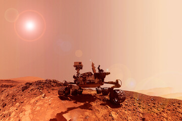 Mars rover on the surface of Mars. Elements of this image furnished by NASA
