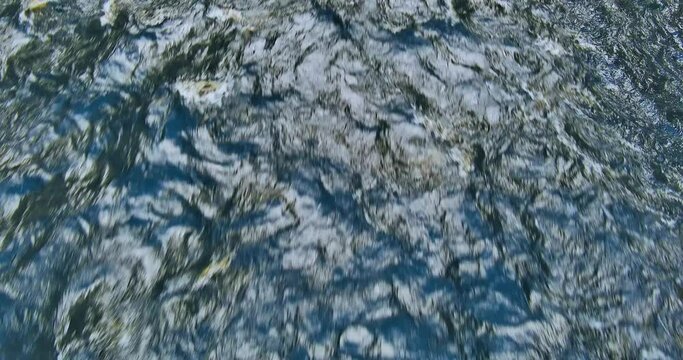 Closeup of abstract aerial view of flowing river surface.