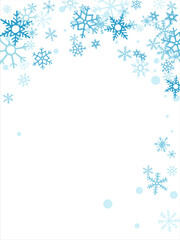 Fototapeta premium winter snow with blue snowflakes on a white background. Festive Christmas banner, New Year card. Symbols of frosty winter. Vector illustration.