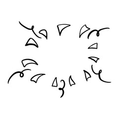 Doodle party popper confetti outline illustration. Scribble confetti isolated. Use confetti for explosion, firecracker, celebration. Hand drawn confetti with swirls, twirls, thin, bold line ink art