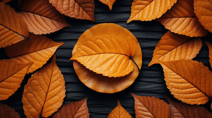 Fototapeta na wymiar Fall leaves background with orange colorful leaves filling ebtire frame created with Generative Ai