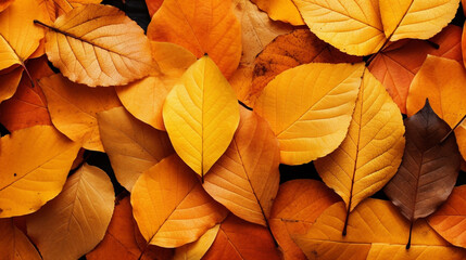 Fall leaves background with orange colorful leaves filling ebtire frame created with Generative Ai