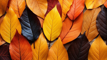 Fall leaves background with orange colorful leaves filling ebtire frame created with Generative Ai