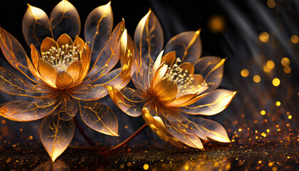 Abstrakcyjne złote kwiaty. Generative AI