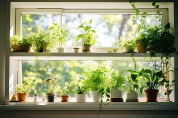 window sill garden with various plants