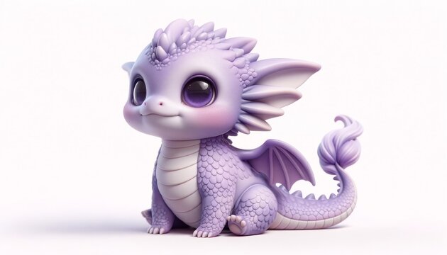2D illustration of a young baby purple dragon isolated on a white background