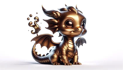 Fotobehang 2D illustration of a young baby bronze dragon isolated on a white background © Brian