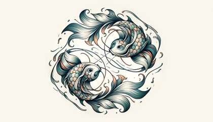 Zodiac signs, western astrology, 2D illustration of the Pisces zodiac sign