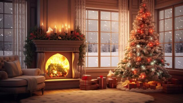 A Fireplace Decorated With Christmas Tree