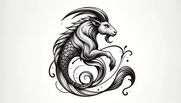 Zodiac signs, western astrology, 2D illustration of the capricorn zodiac sign
