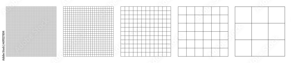 Poster Grid pattern set background. Grid templates isolated on white background. Square grid lines black background - for stock