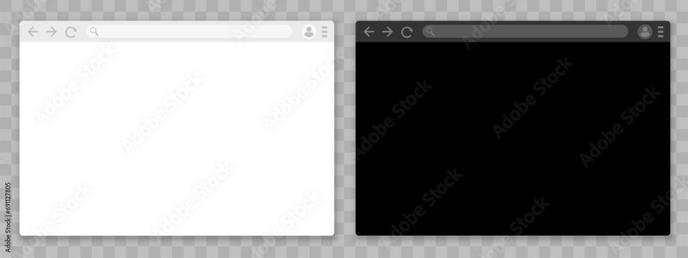 Fototapete Set browser window with a toolbar in a flat style, design a simple blank web empty browser windows page, search in internet, template browser windows with toolbar in light and dark style and shadow
