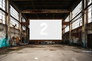 3:2 white landscape mock-up hanging on a wall in an industrial lost place