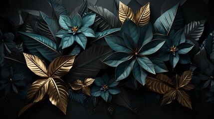 a collection of beautifully rendered flowers and leaves against a dark background.