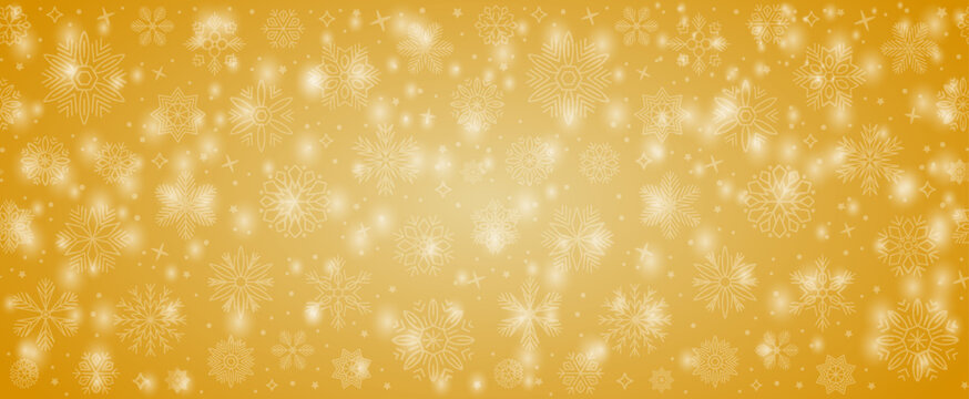 Christmas card banner with golden snowflake border, seamless pattern bokeh for Christmas greetings, New Year holidays – vector