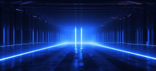 blue LED lights in dark tunnel
